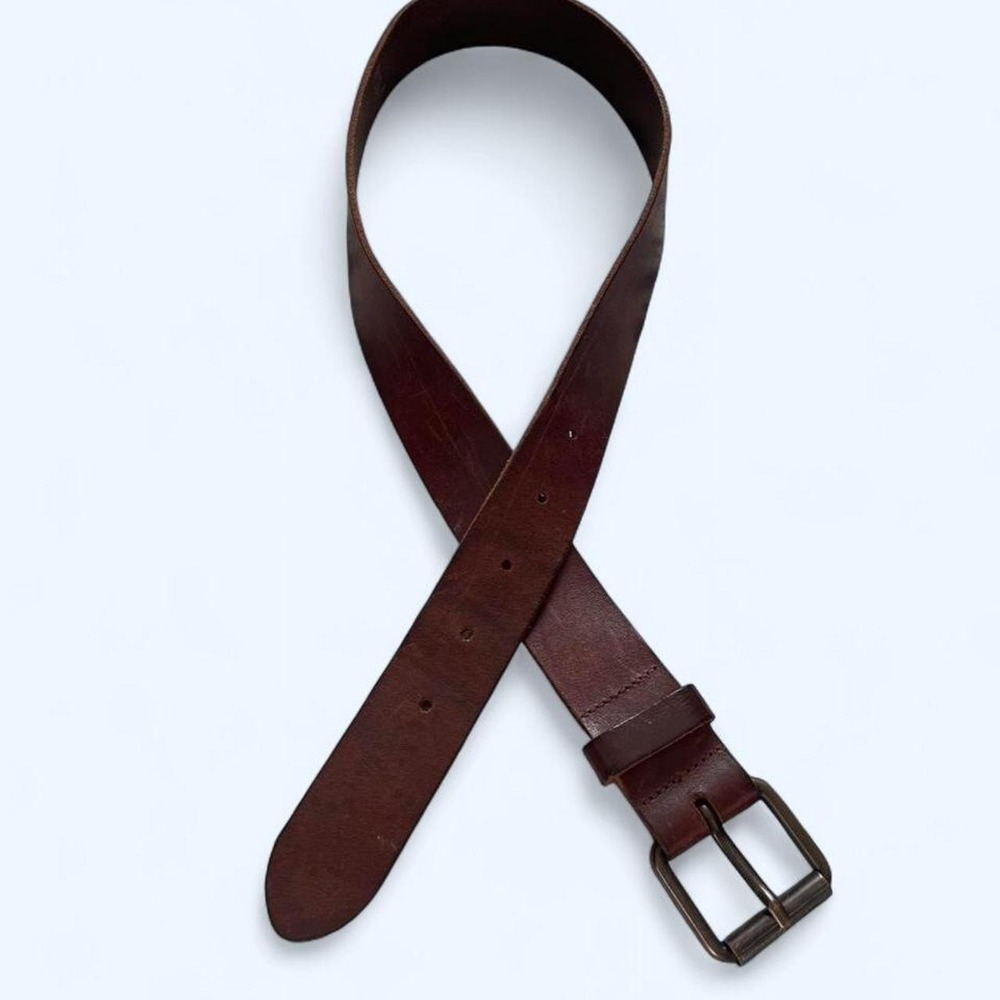 Brown wide leather belt with square buckle size 33 by H&M